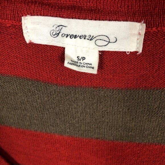 Forever Sweater Women’s Red Brown Striped Size Small Petite - Picture 2 of 15